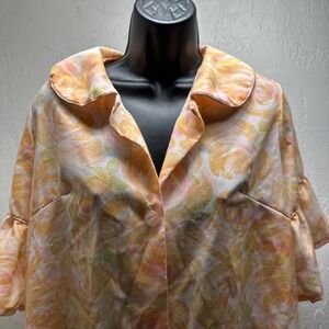Vintage 1960's 1970's‎ Floral Robe Duster Peach Pink Rose Swirl Button Front